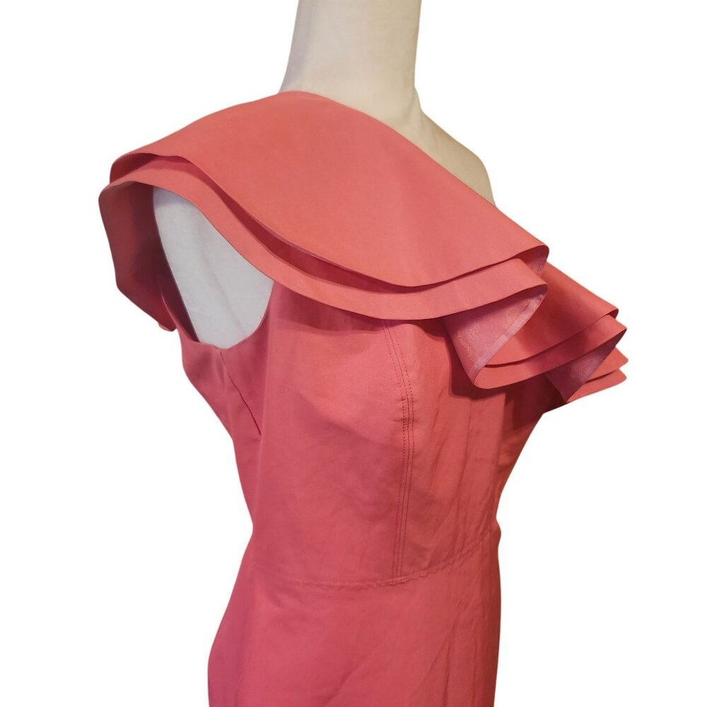 J.Crew Women’s 8 Silk Blend Pink One Shoulder Ruffle Dress Fully Lined Zip G3468 - Picture 3 of 9